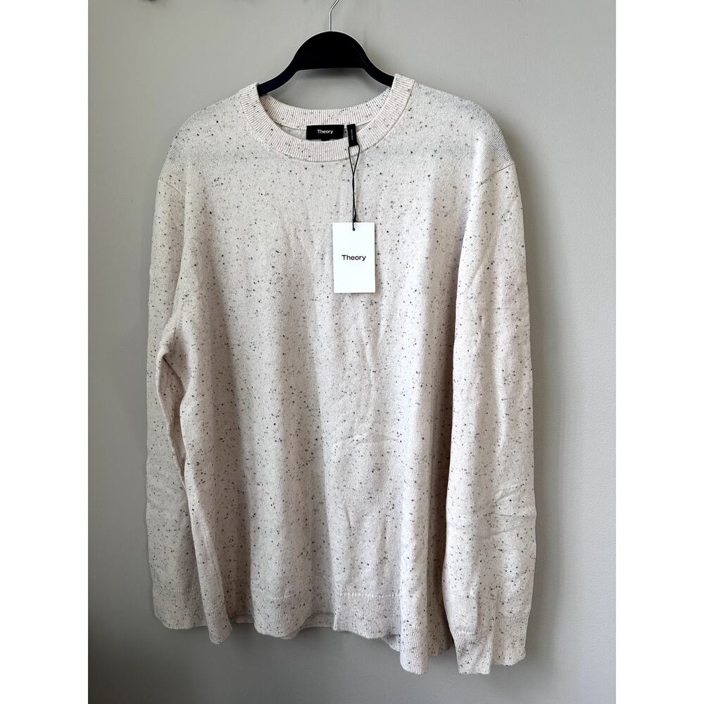 $295 Theory 100% Cashmere Sweater Mens XXL Beige Round Neck Long Sleeve New